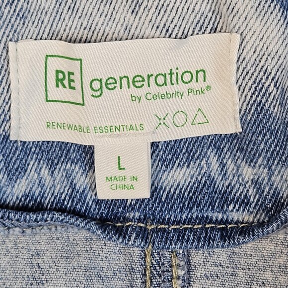 ReGeneration by Celebrity Pink Blue Denim Retro Casual Mini Overall Dress Large - Picture 9 of 11
